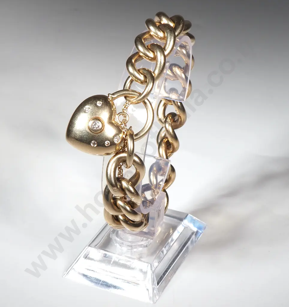 Massive 9ct Gold & Diamond Curb Link Bracelet Image 1++