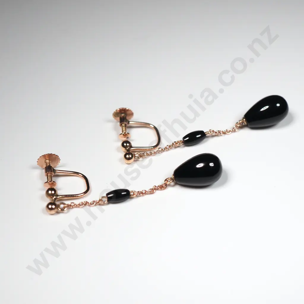 Stunning 9ct Rose Gold Onyx Earrings Image 1++