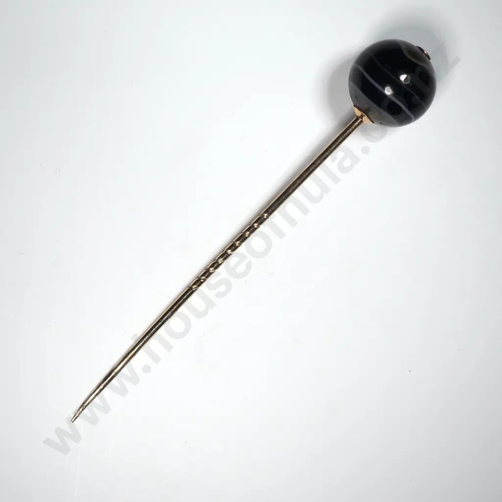 Impressive Antique Rolled Gold & Onyx Tie Pin Image 1++