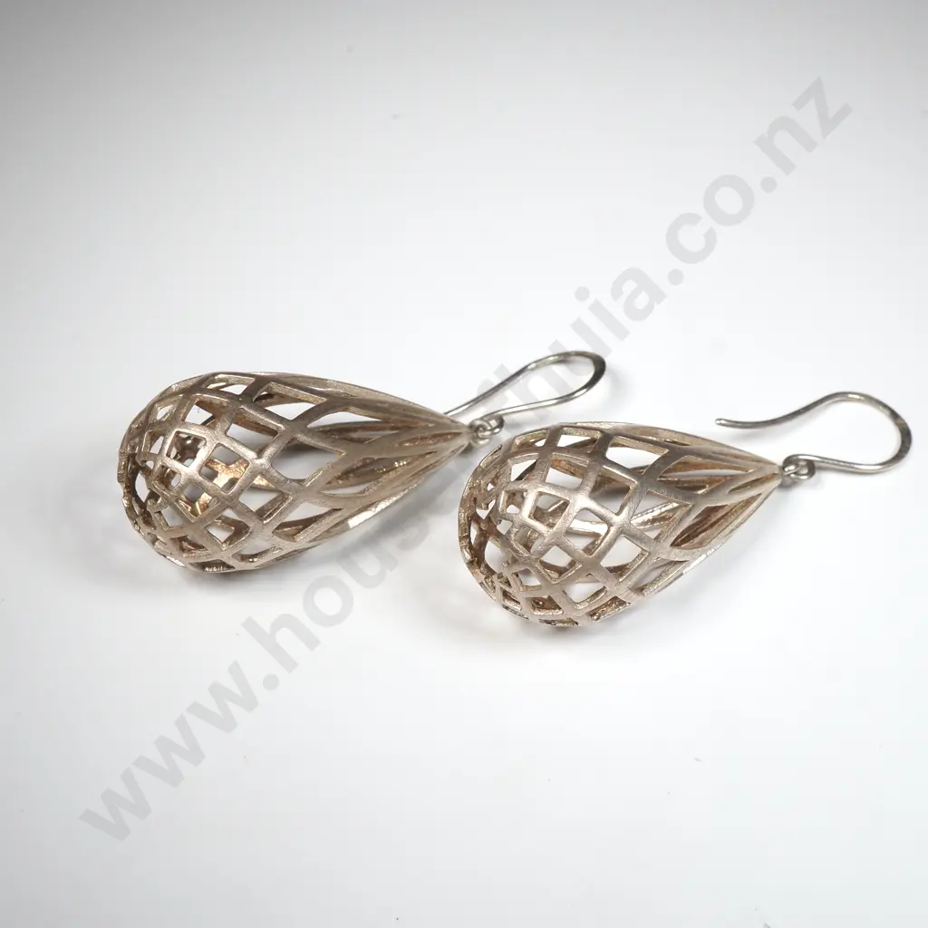 David Trubridge Sterling Silver Earrings in Wooden Box Image 1++