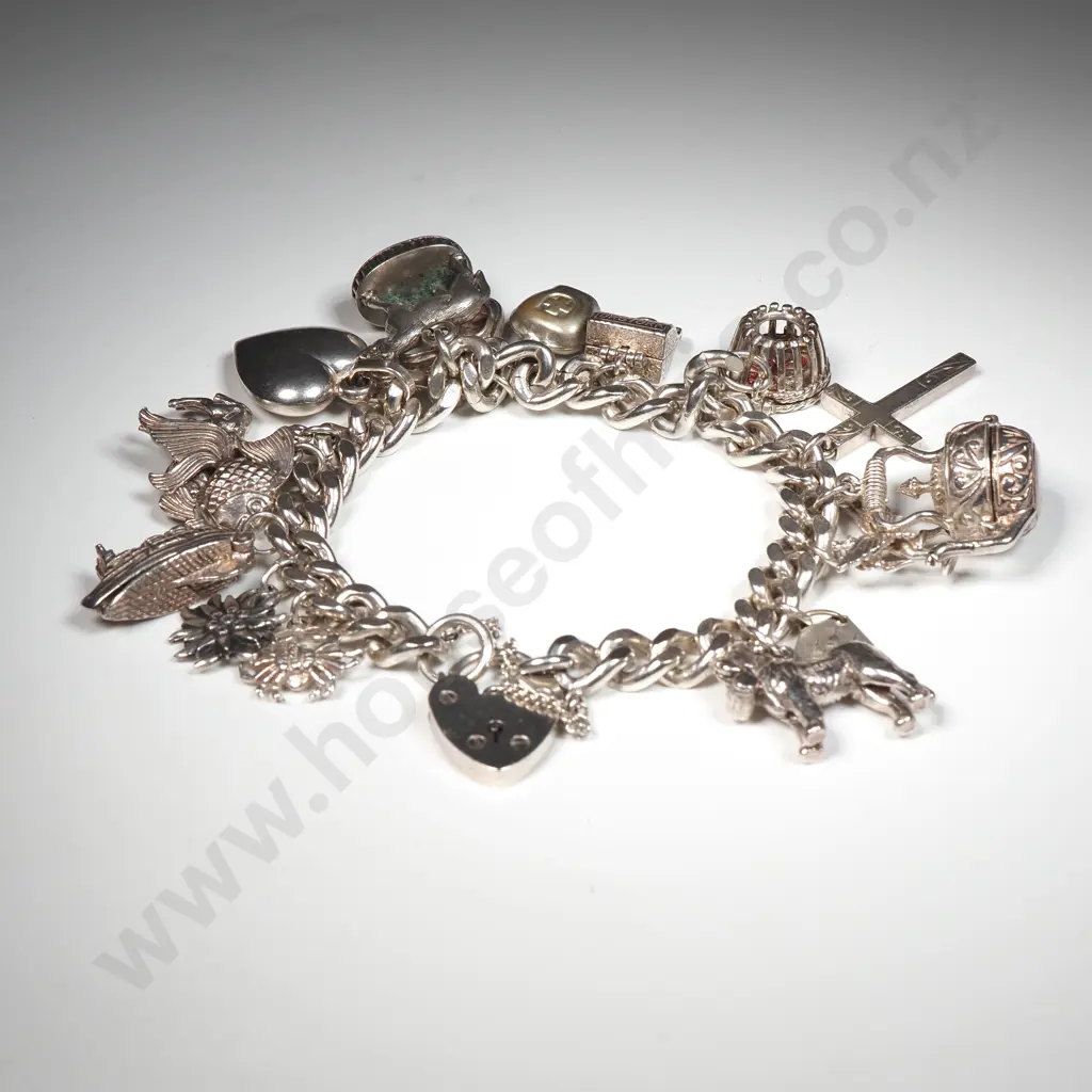 Sterling Silver Charm Bracelet w 16 Charms Image 1++