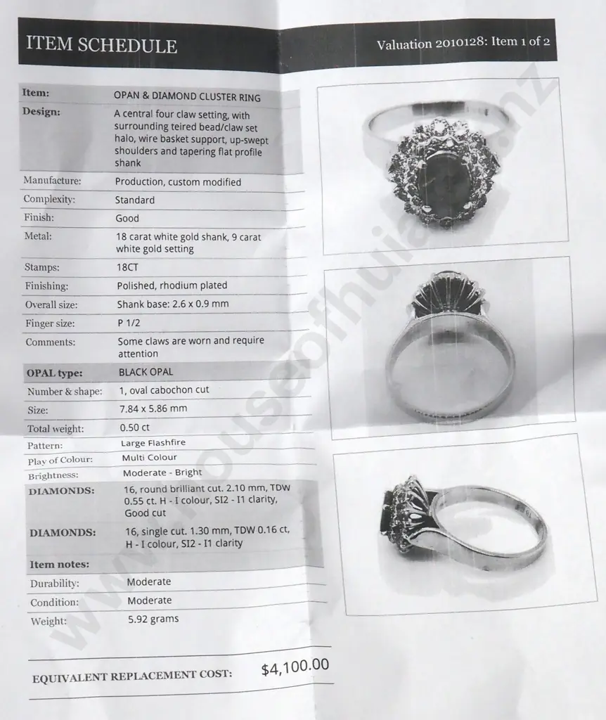 18ct / 9ct White Gold Opal & Diamond Ring w Valuation for $4,100.00 Image 1++