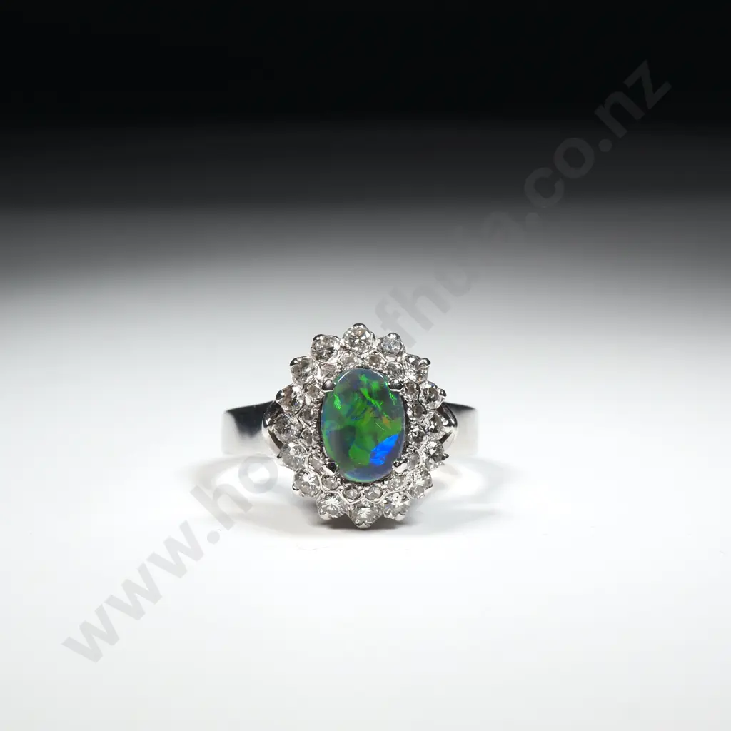 18ct / 9ct White Gold Opal & Diamond Ring w Valuation for $4,100.00 Image 1++