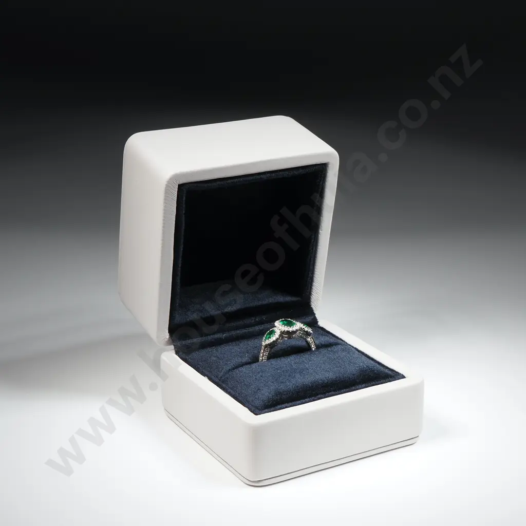 18ct White Gold, Emerald & Diamond Ring from Partridges Image 1++