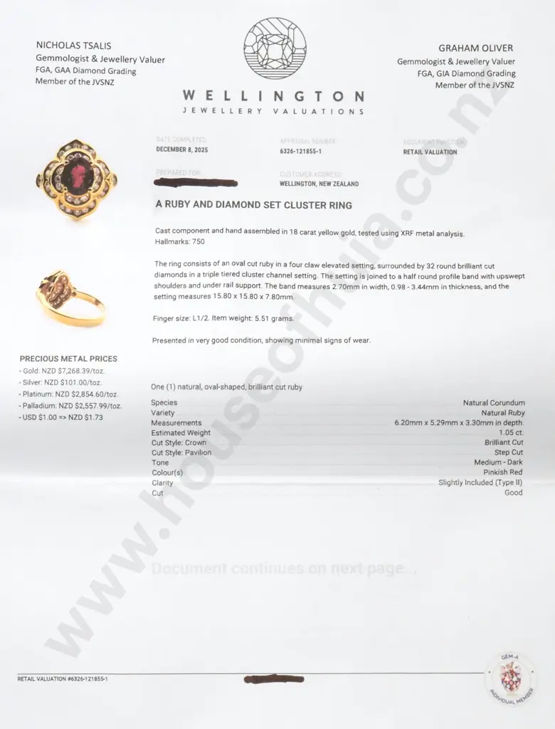 18ct Gold Ruby & Diamond Cluster Ring w Valuation $8,800.00 Image 1++