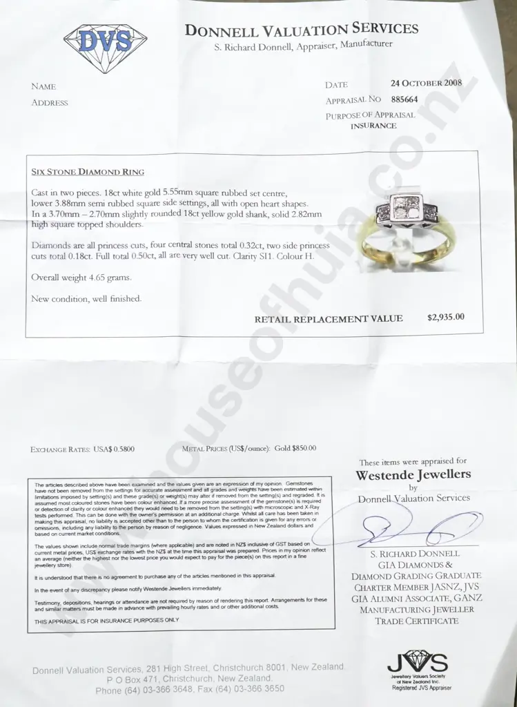 18ct Gold Diamond Ring w Valuation for $2,935.00 Image 1++