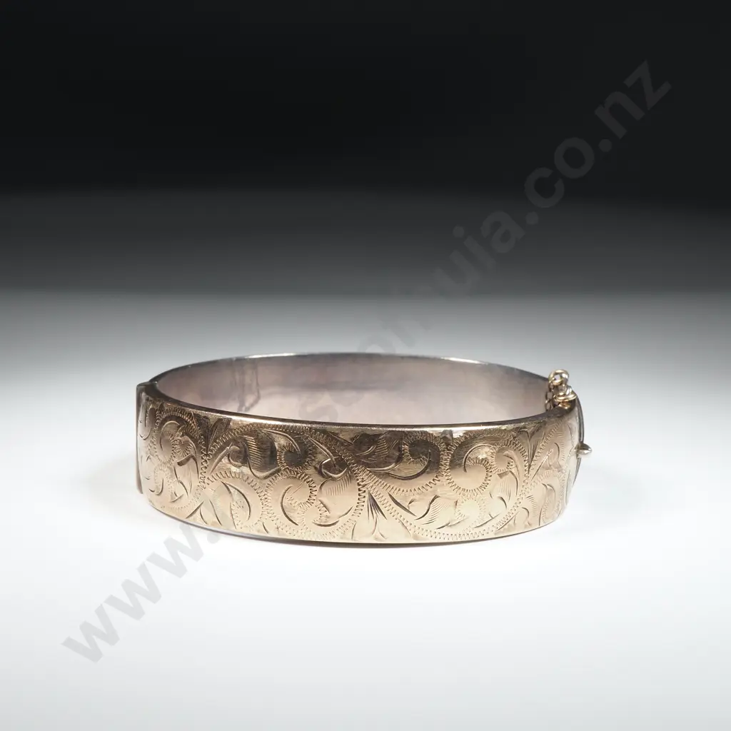 Sterling Silver 1/5 9ct Gold Snap Bracelet w Decorative Engraving Image 1++