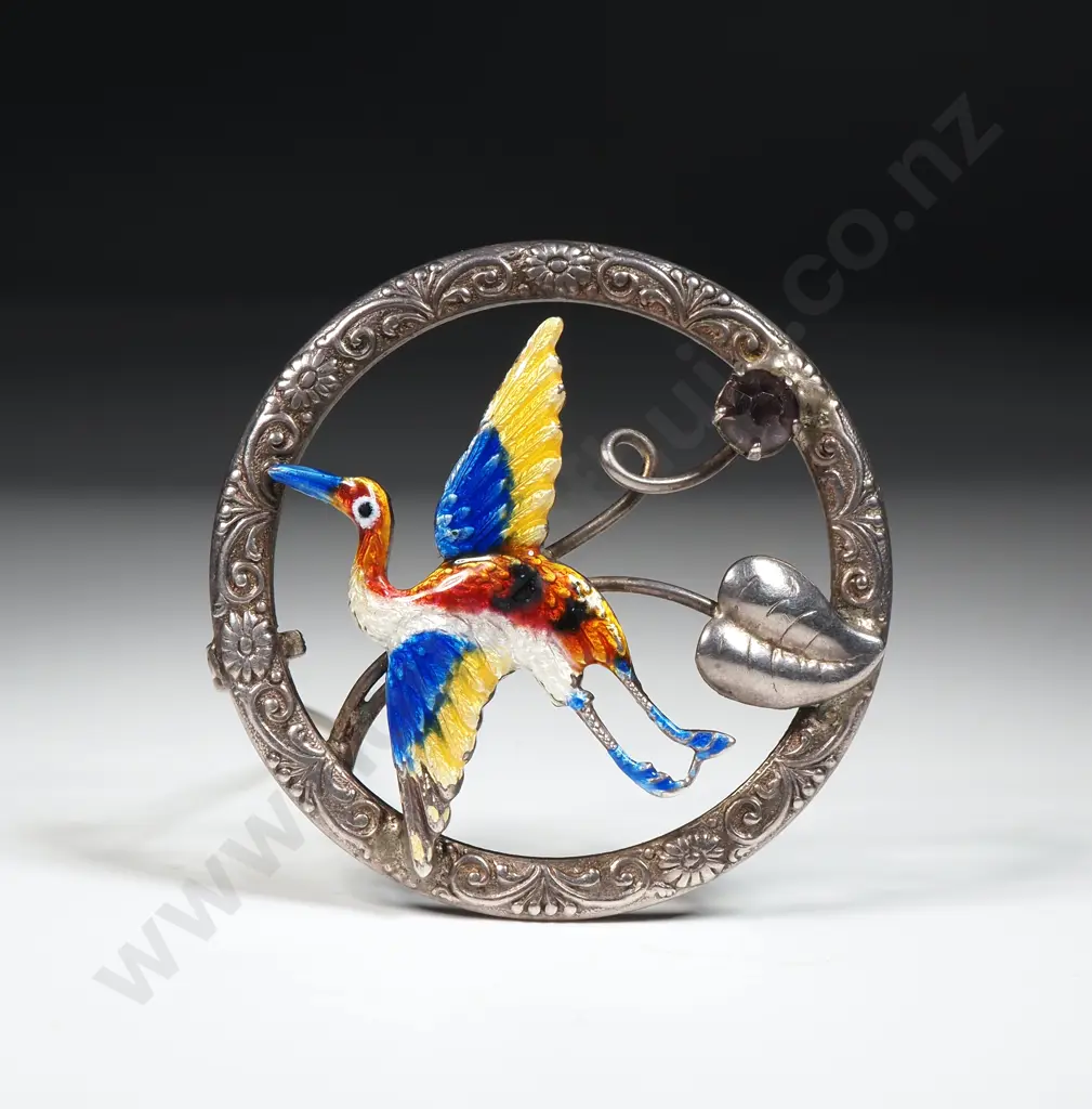 Vintage Sterling Silver Enamel Brooch Image 1++