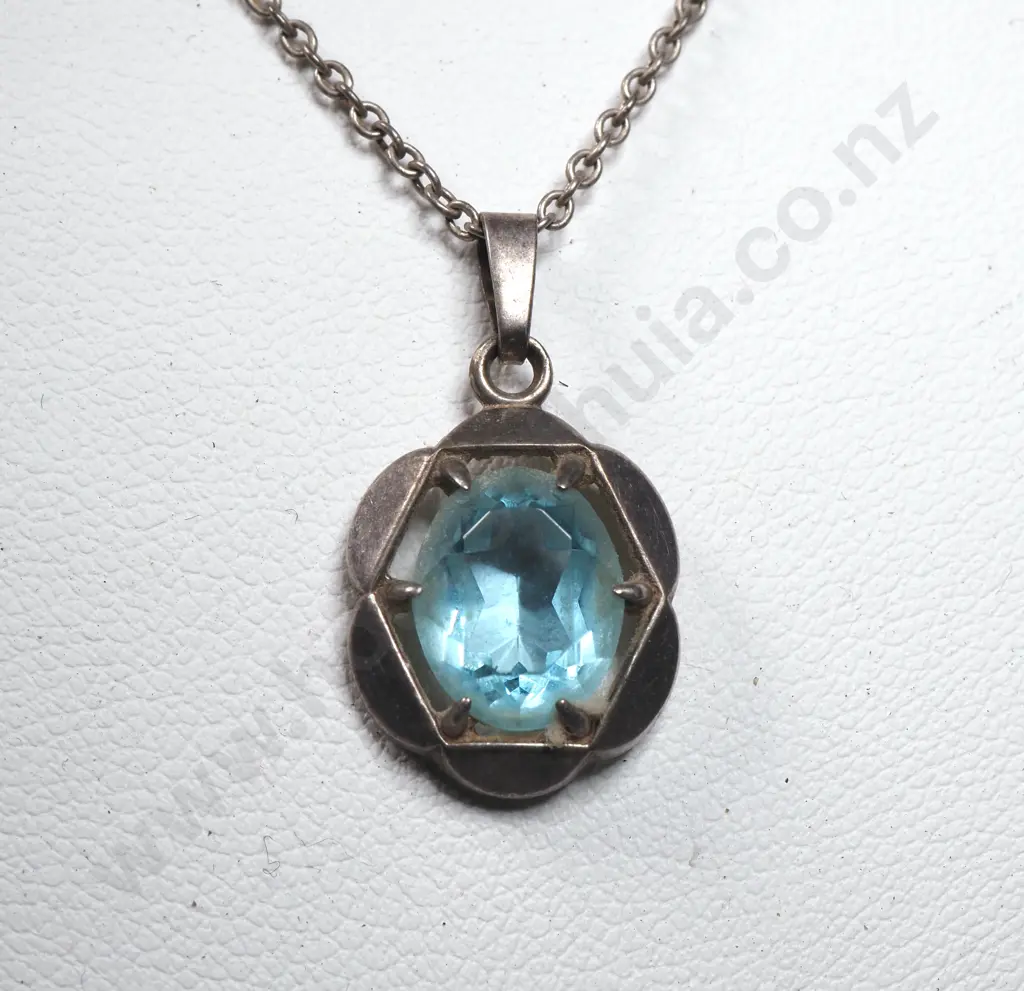 Sterling Silver Blue Stone Pendant Image 1++