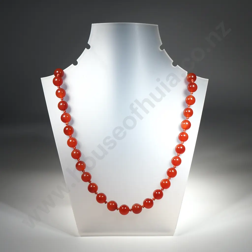 Vintage Red Stone Bead Necklace on Sterling Silver Clasp Image 1++