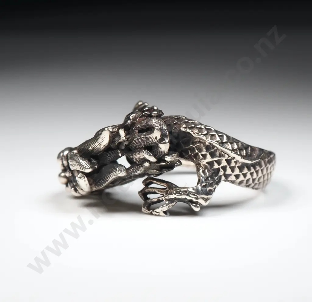 Sterling Silver Dragon Ring w Articulating Head Image 1++