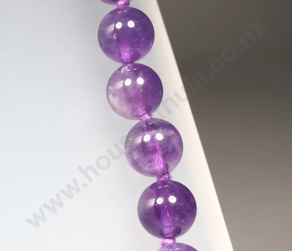 Amethyst Bead Necklace w Sterling SIlver Clasp Image 1++