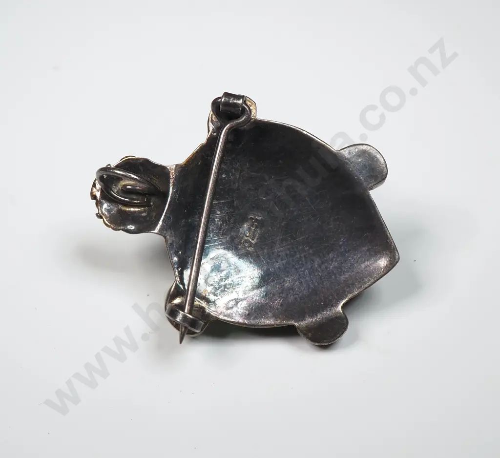 Vintage Sterling Silver Paua Shell Turtle Brooch Image 1++