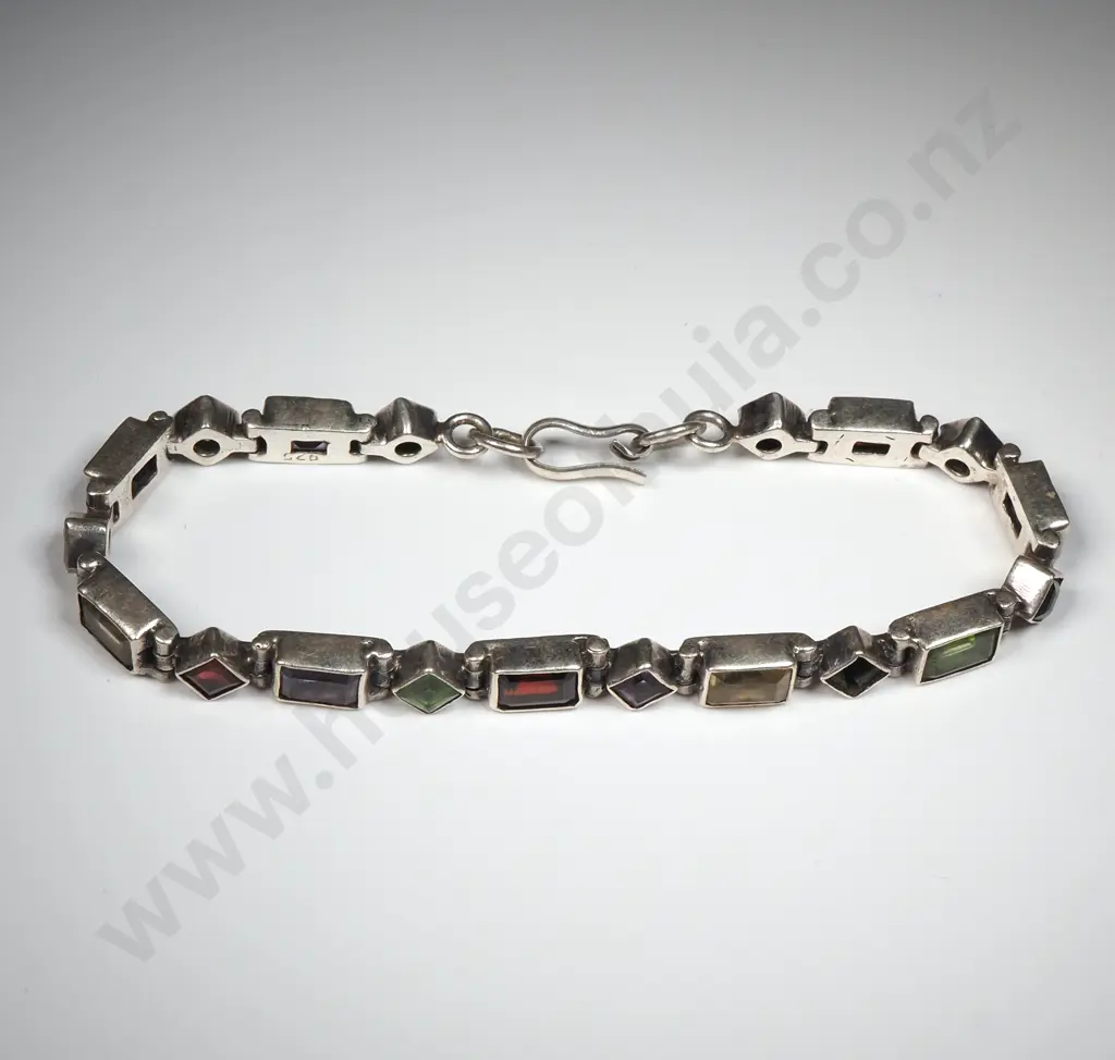 Sterling Silver Gem Set Bracelet Missing One Stone Image 1++