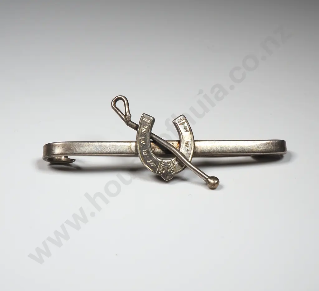 Sterling Silver Riding Crop Horse Shoe Brooch Image 1++