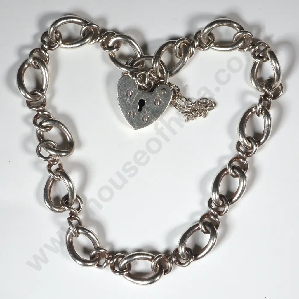 Sterling Silver Chain Bracelet with Heart Shaped Locket  Image 1++