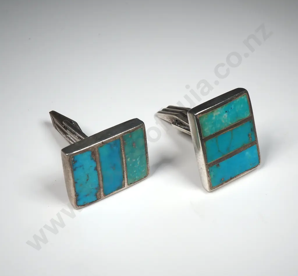 Sterling Silver Blue Stone Cufflinks Image 1++