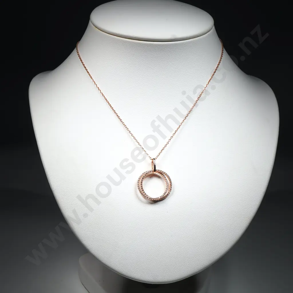 As New Rose Gold Plate Sterling Silver Sparkly Necklace Image 1++