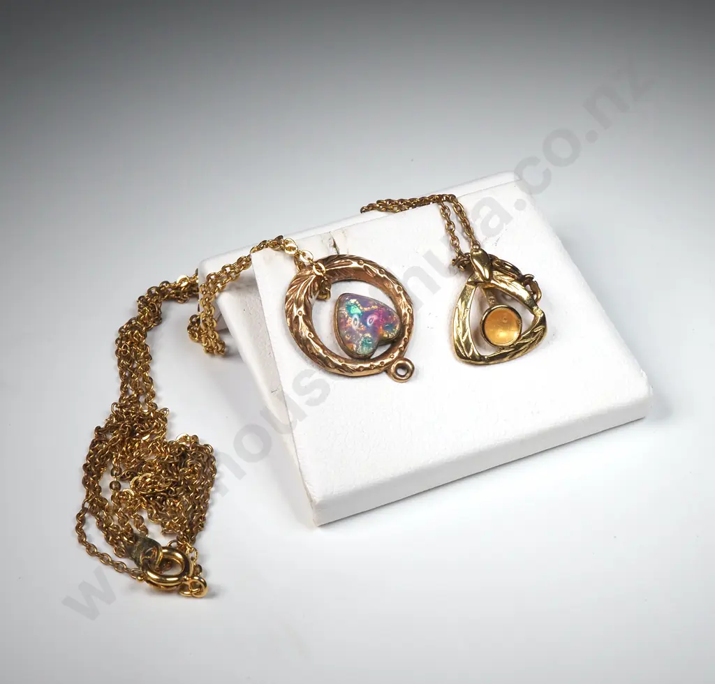 Two Gold Toned Pendents & Two Gold Toned Chains Image 1++