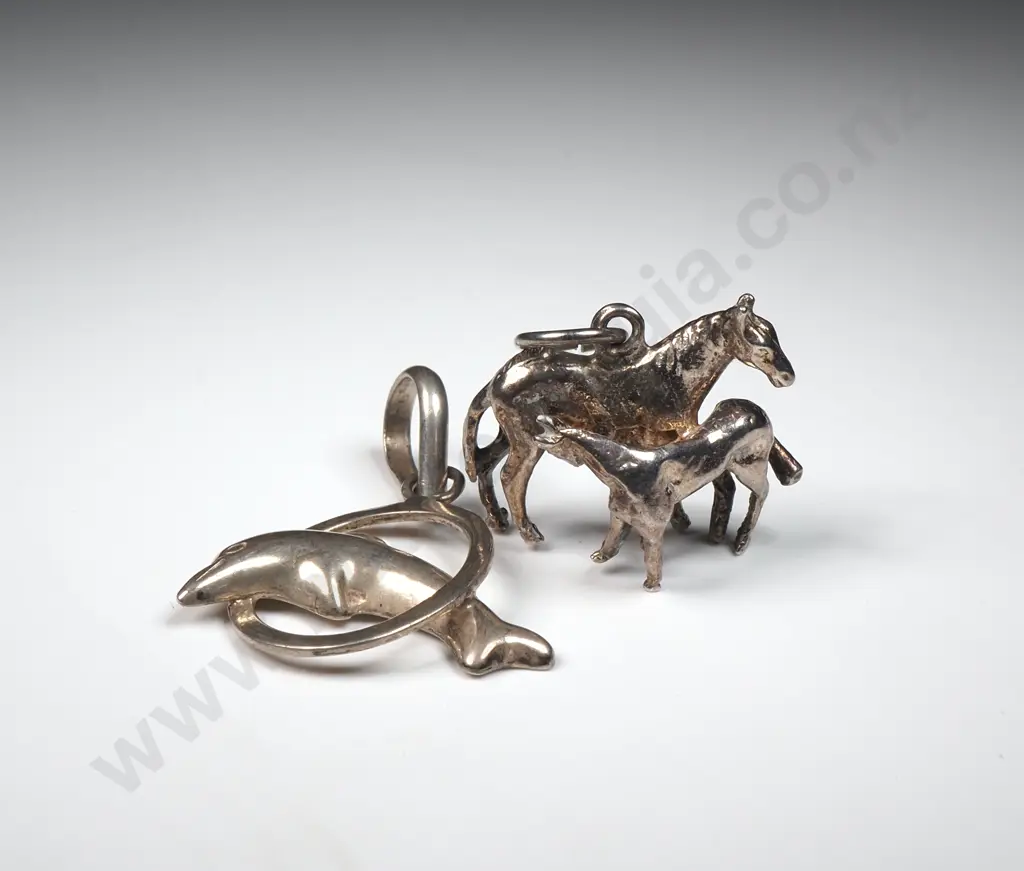 Two Sterling Silver Pendants - Horses & Dolphin Image 1++