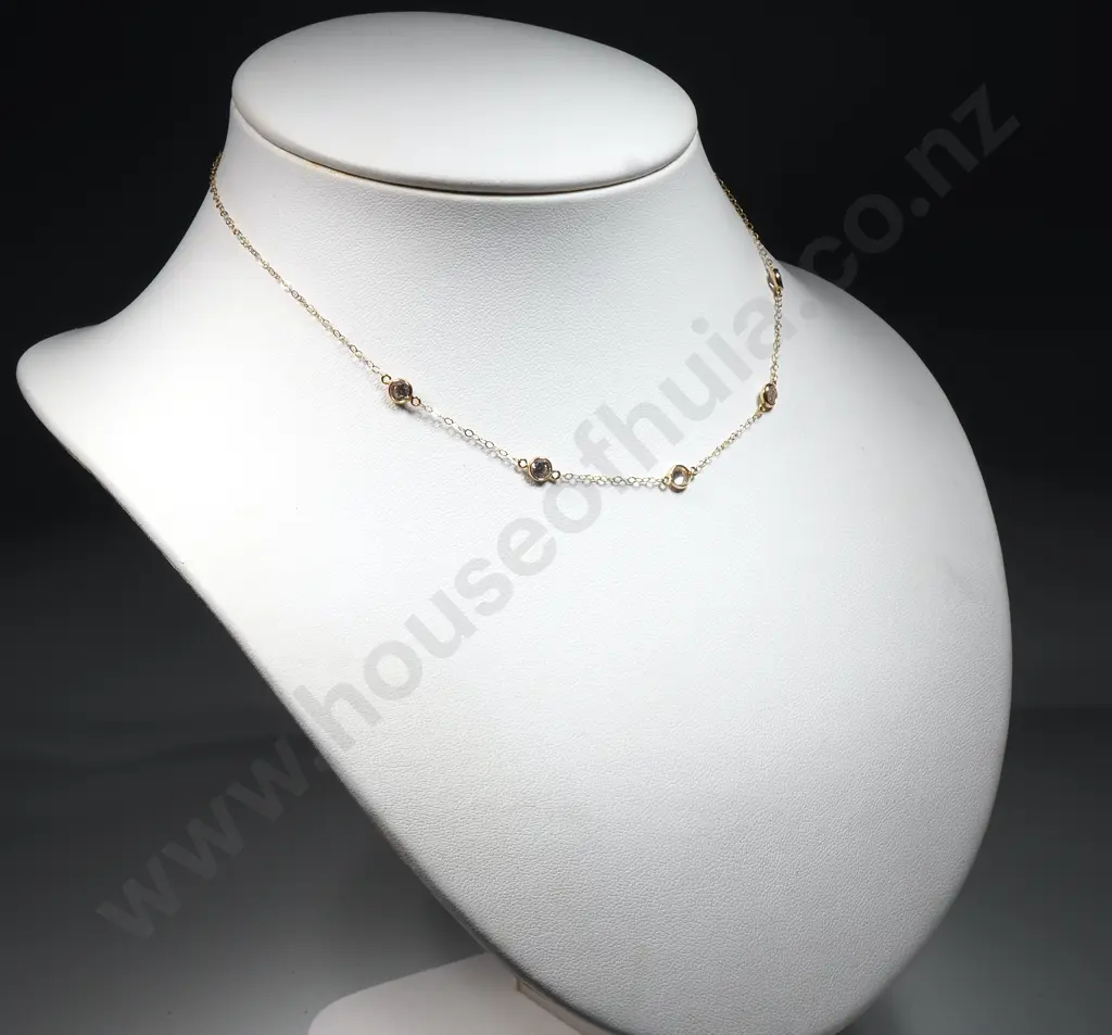 9ct Gold Fine Link Chain w White Stones Image 1++