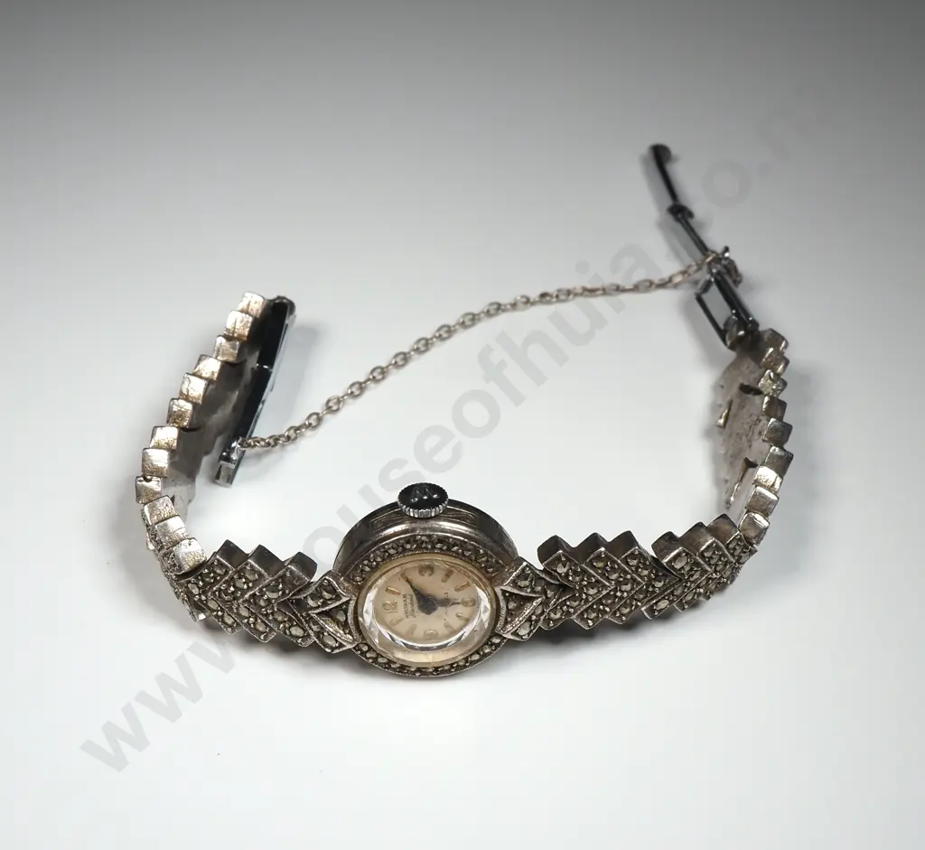 Vintage Marcasite Silver Watch Image 1++