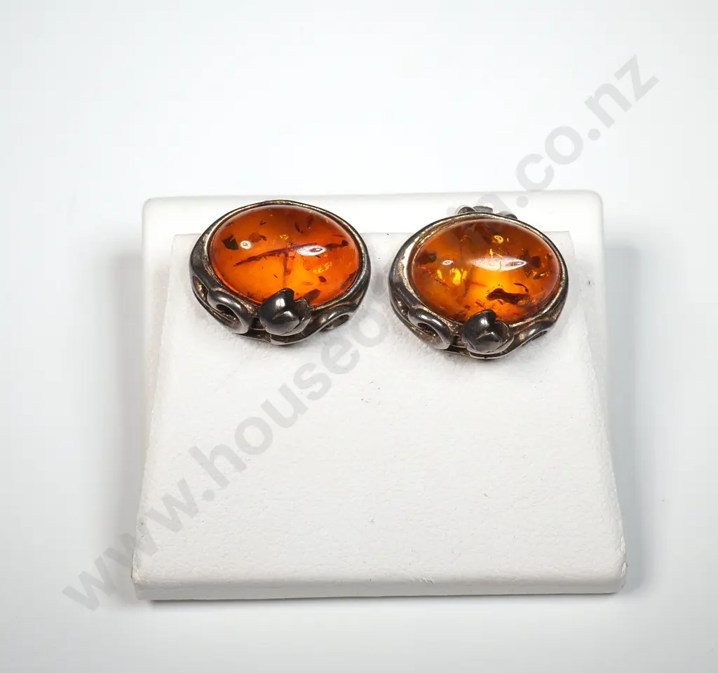 Vintage Sterling Silver Amber Earrings Image 1++