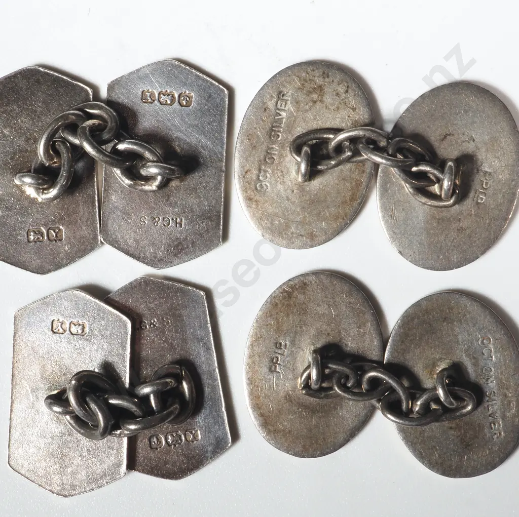 Two Pair Of Sterling Silver Cufflinks. One Pair Initialled GJE Image 1++