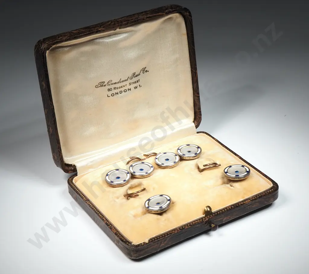 Antique Cased MOP & Enamel Button Set Image 1++