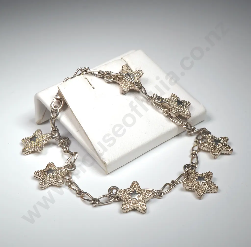 Sterling Silver Bracelet with Suspended Stars Image 1++