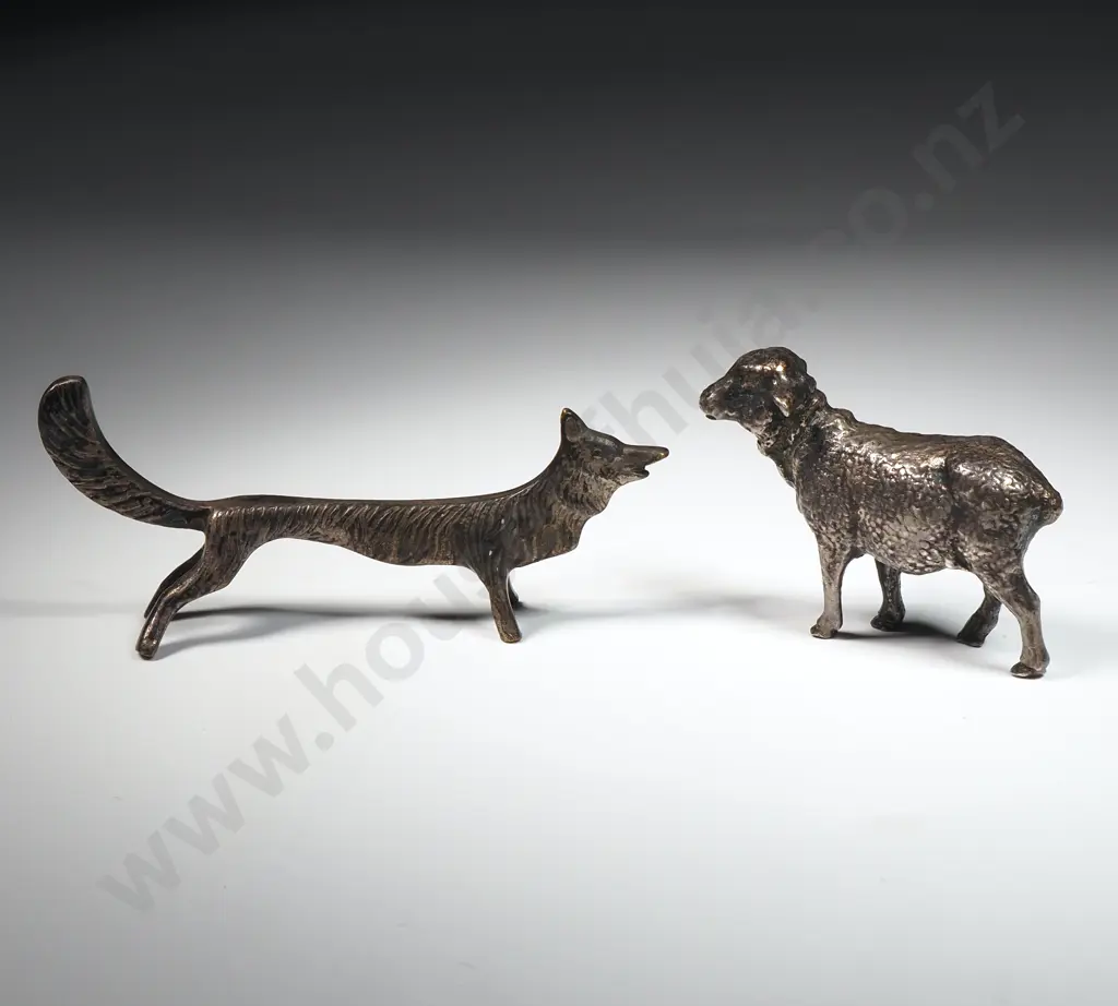 A Well Modelled Silver  Miniature Of A Sheep & A Fox  Image 1++