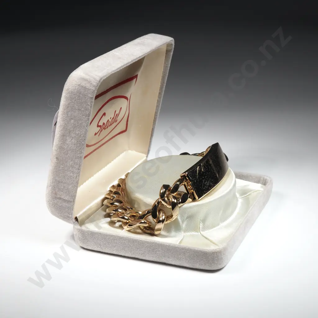 Boxed Gold Tone Men's  Speidel ID Curb Bracelet In Original Box  Image 1++