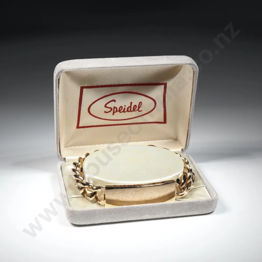 Boxed Gold Tone Men's  Speidel ID Curb Bracelet In Original Box  Image 1++
