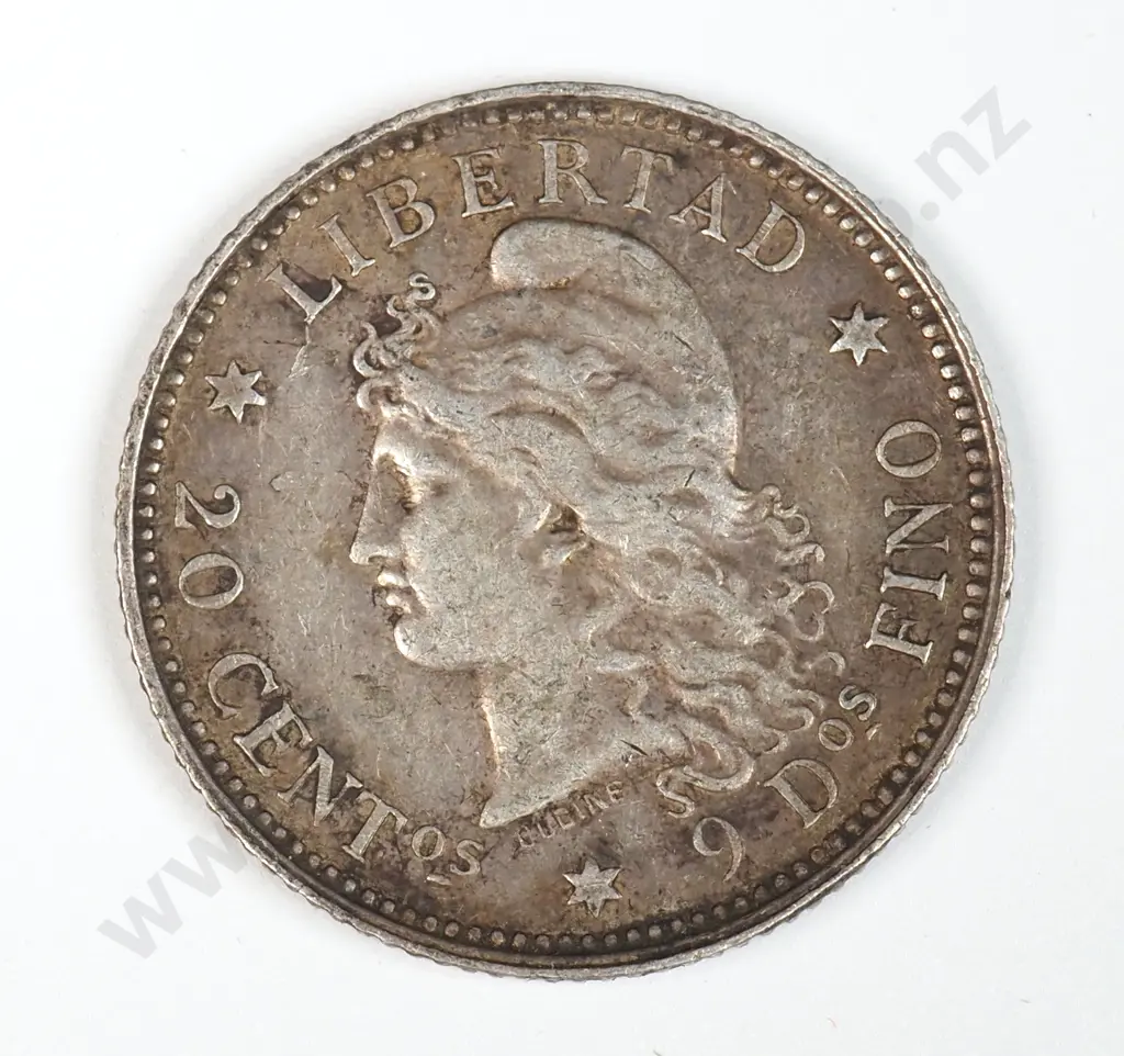Argentina 1882 20 Centavos, Extremely Fine Image 1++