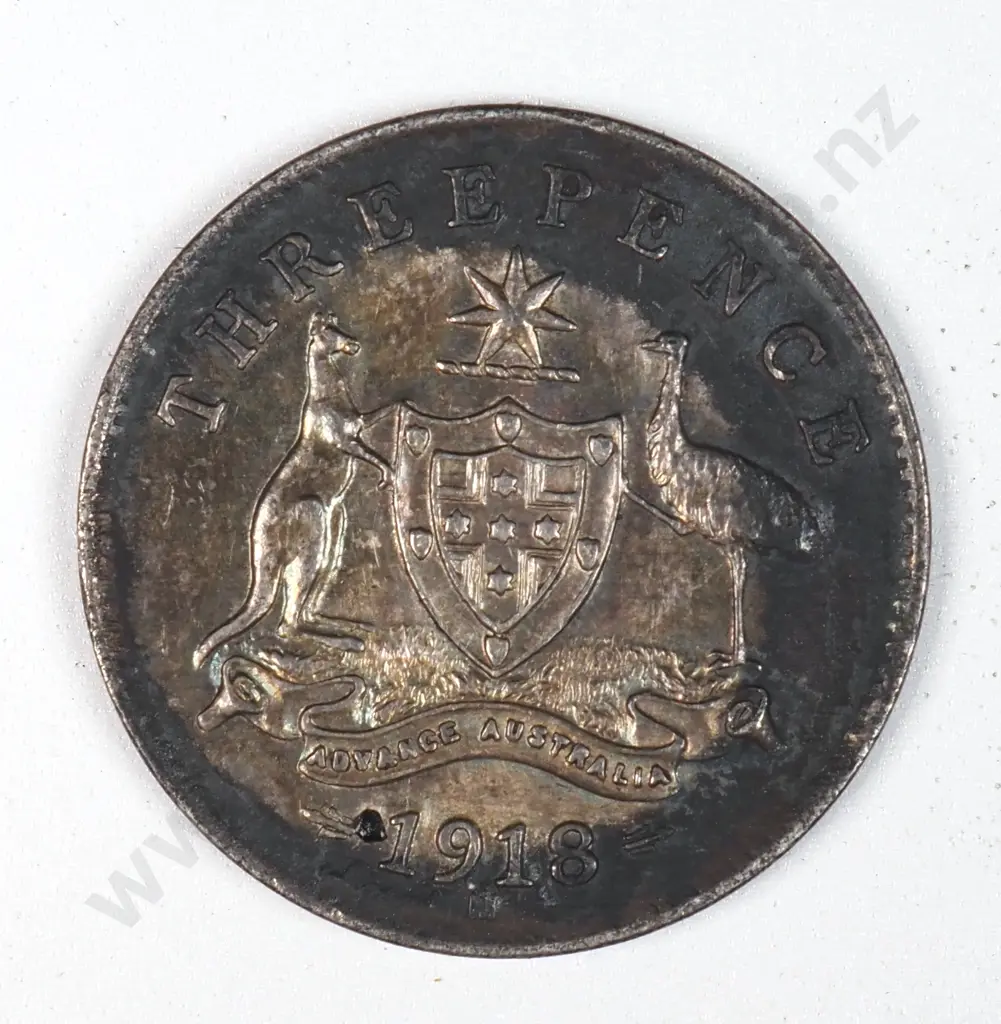 Australia 1918 Threepence, Extremely Fine ( Toned ) Image 1++