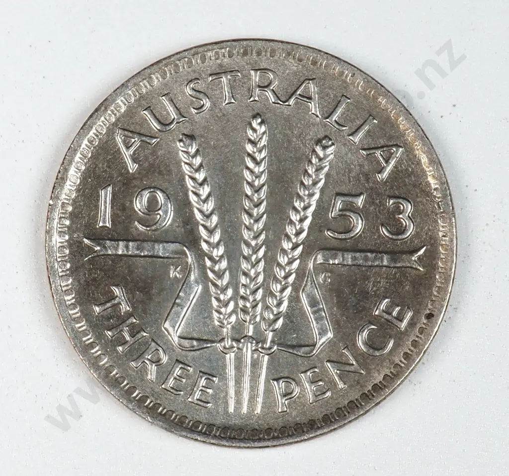 Australia 1953 Threepence, Almost Uncirculated Image 1++
