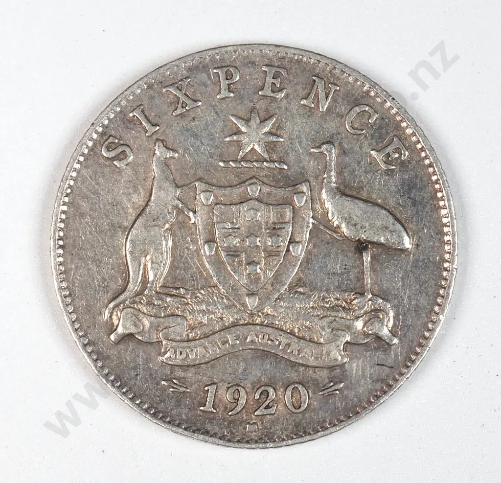 Australia 1920 'M' Sixpence, Very Fine Image 1++