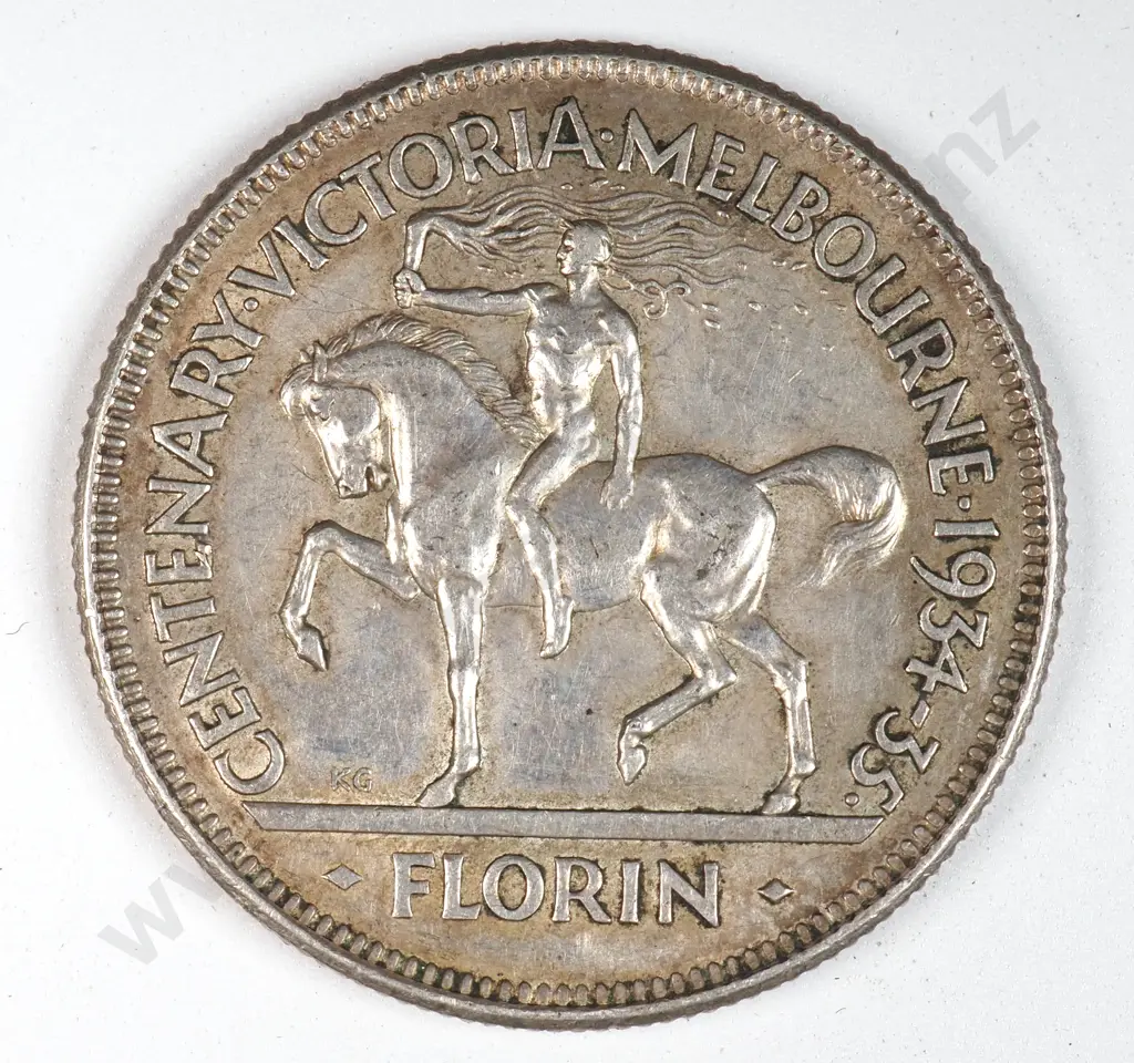 Australia 1934-35 Melbourne Centenary Florin, Extremely Fine Image 1++