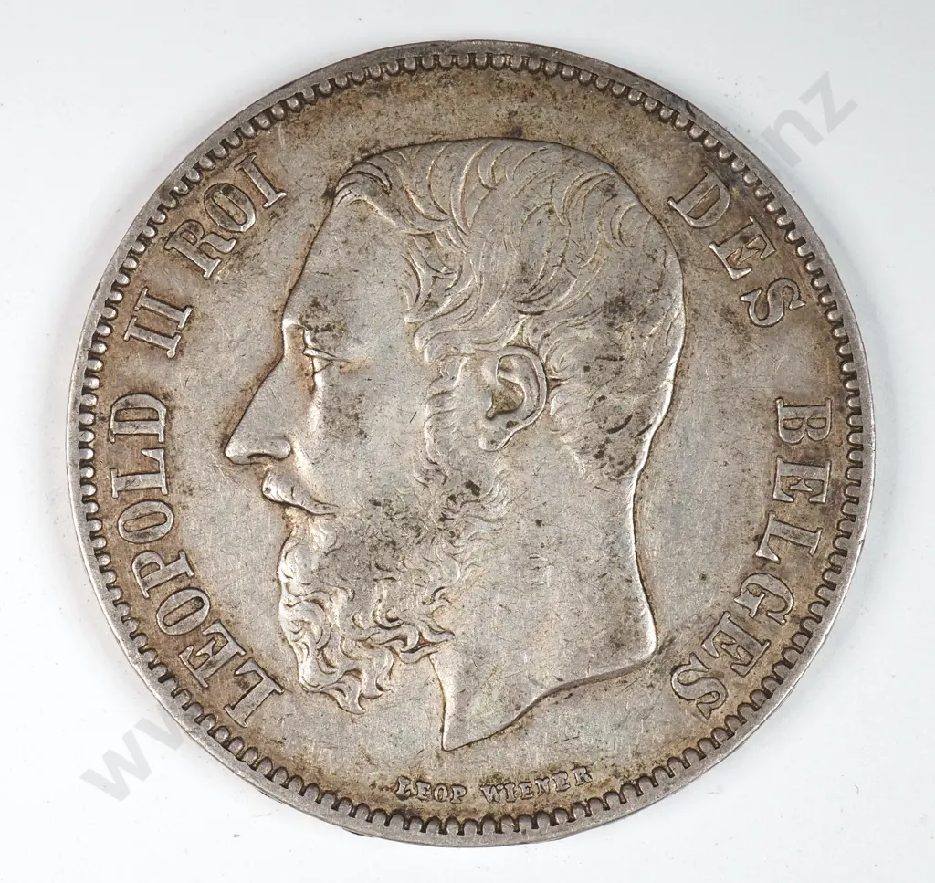 Belgium 1873 Five Francs, Very Fine Image 1++