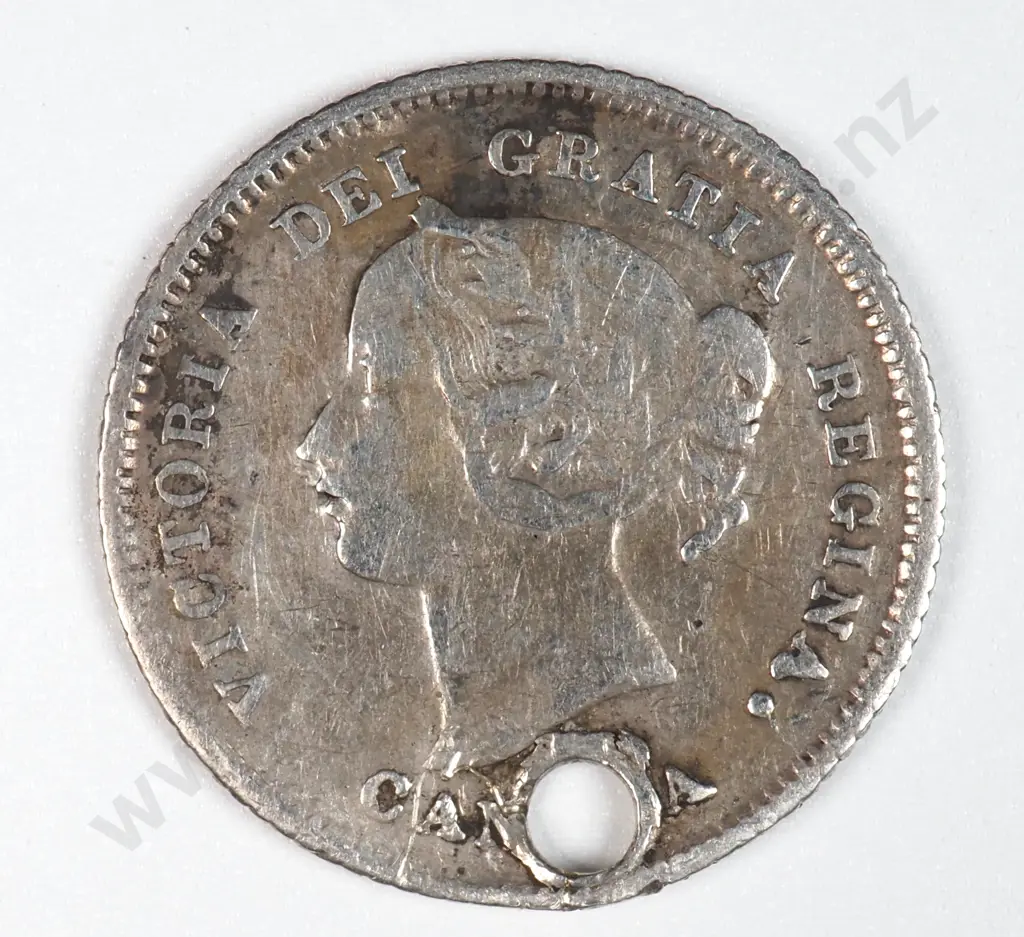 Canada 1875 'H' Five Cents, Fine ( Holed ) Image 1++