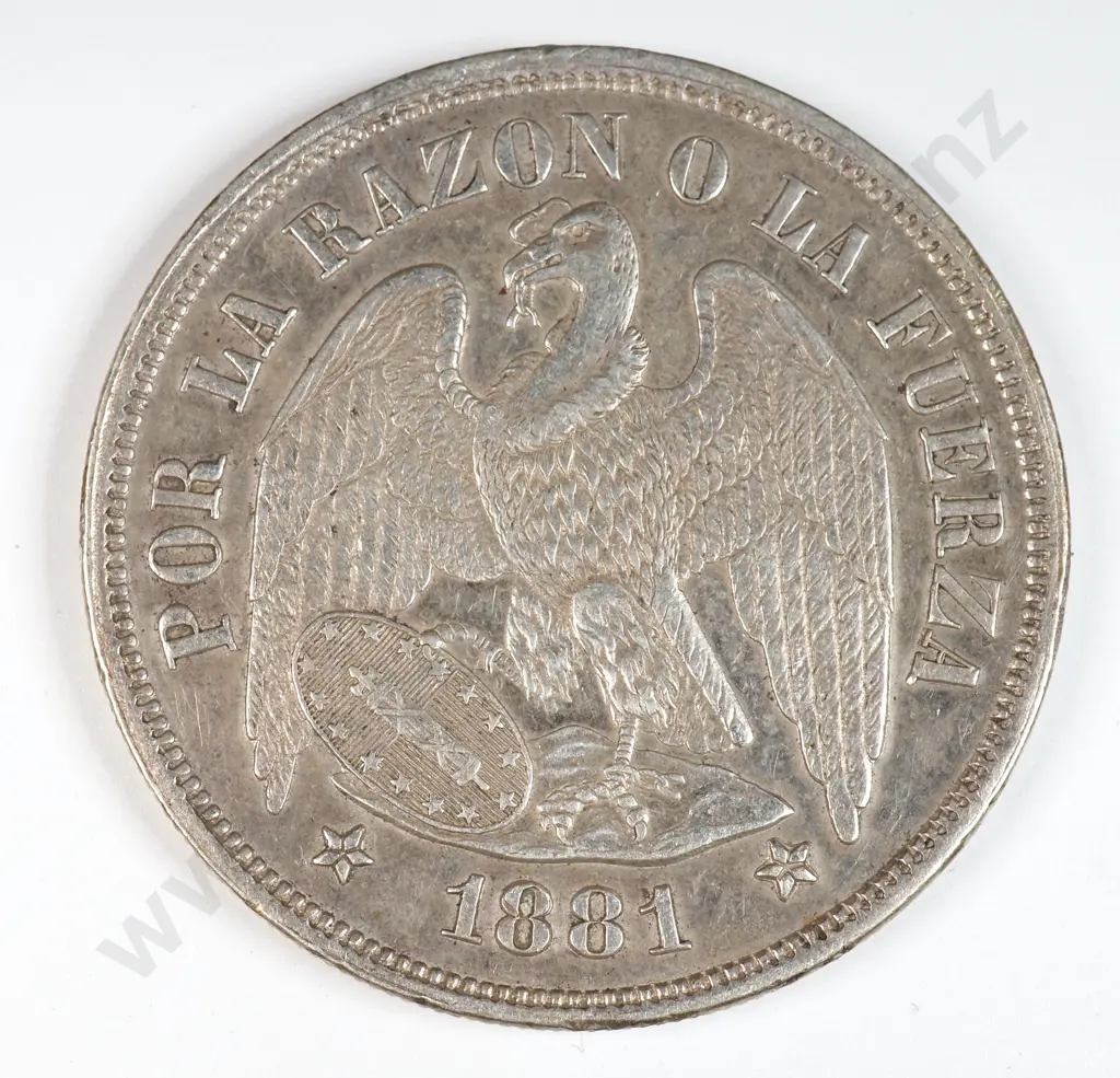 Chile 1881 One Peso, Extremely Fine Image 1++