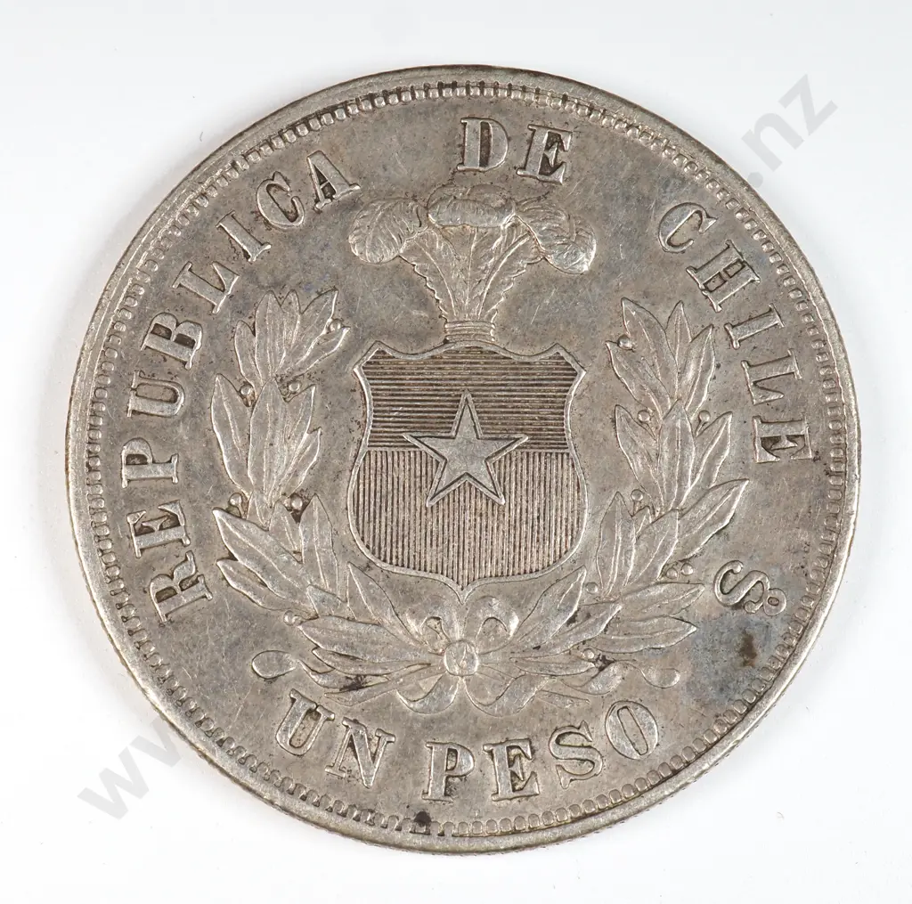Chile 1881 One Peso, Extremely Fine Image 1++