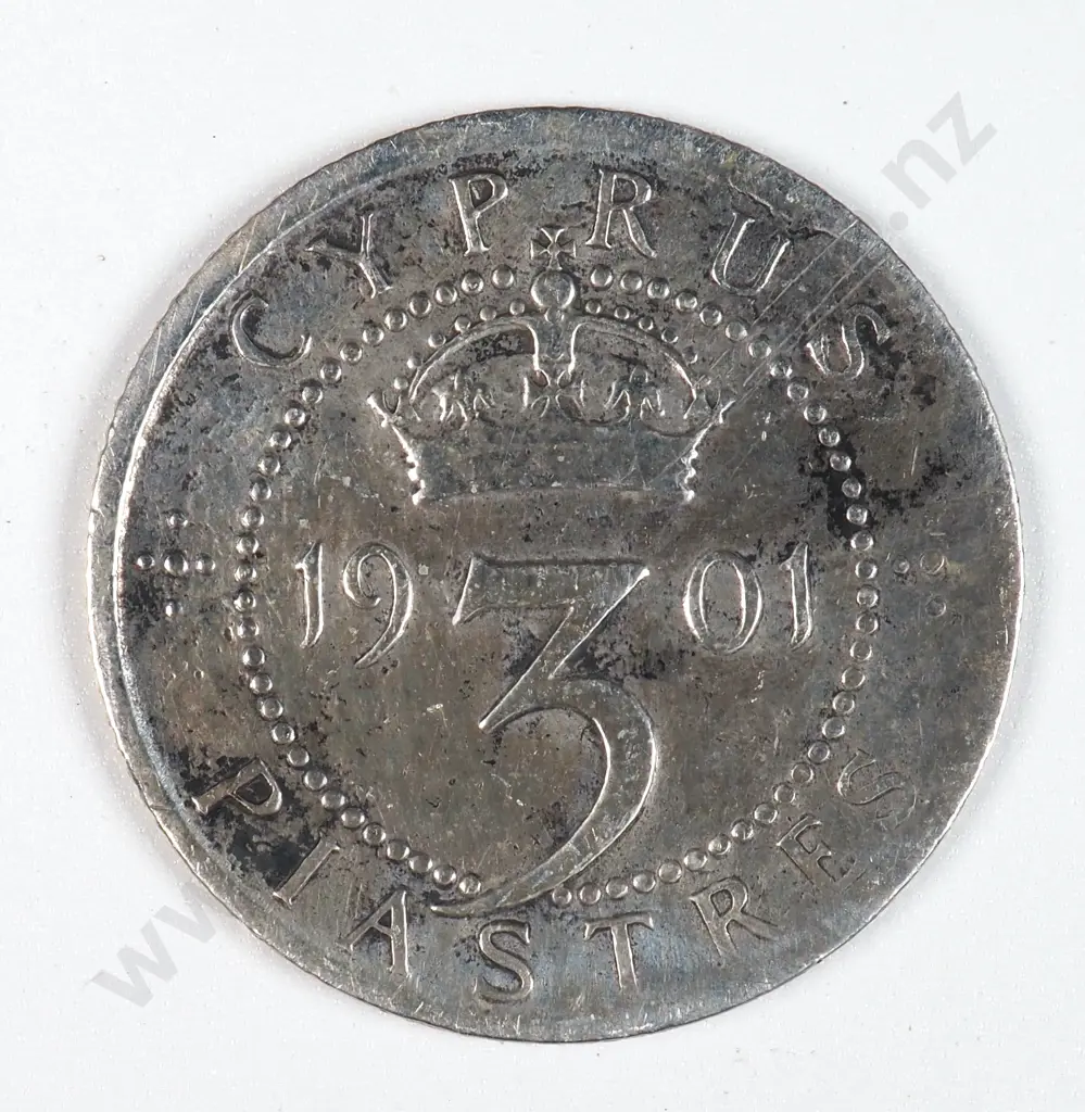 Cyprus 1901 Three Piastres, Fine Image 1++