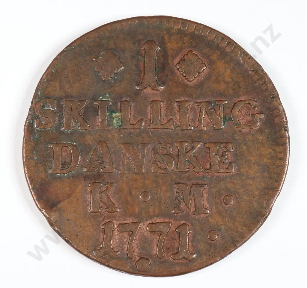 Denmark 1771 One Skilling K.m., Very Fine Image 1++
