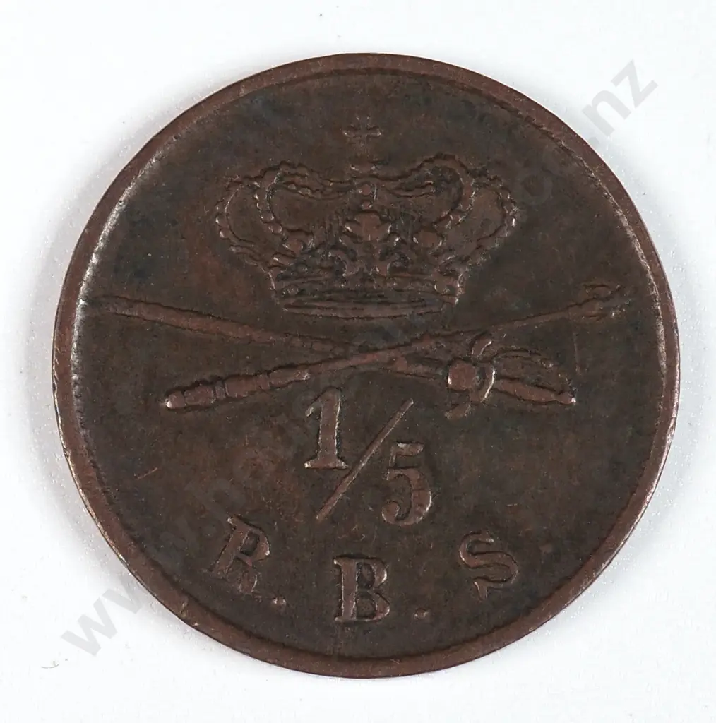 Denmark 1842 One Fifth Rigsbankskilling, Very Fine Image 1++