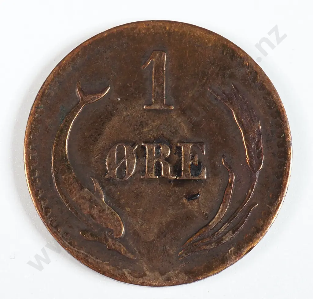 Denmark 1880 One Ore, Very Fine ( Cleaned ) Image 1++