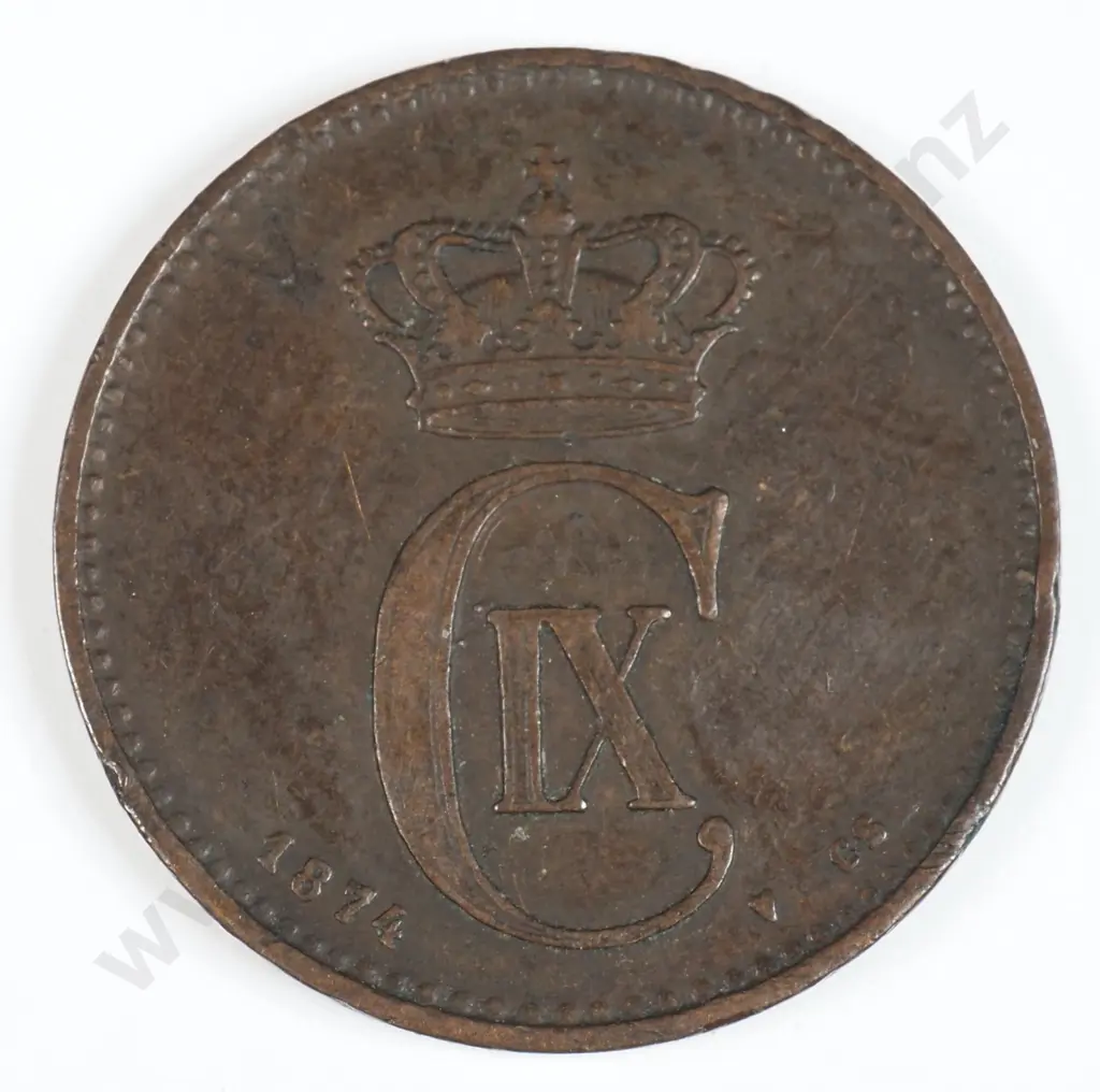 Denmark 1874 Two Ore, Very Fine Image 1++