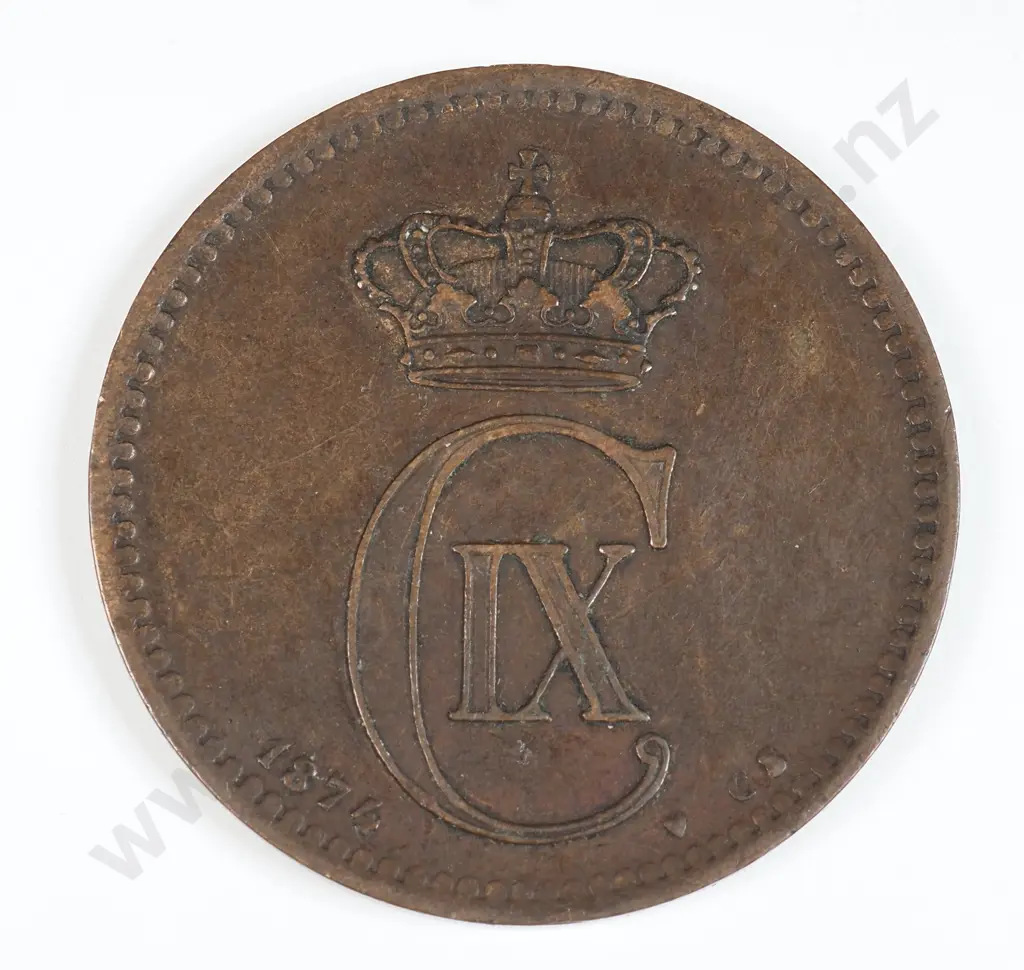 Denmark 1874 Five Ore, Very Fine Image 1++