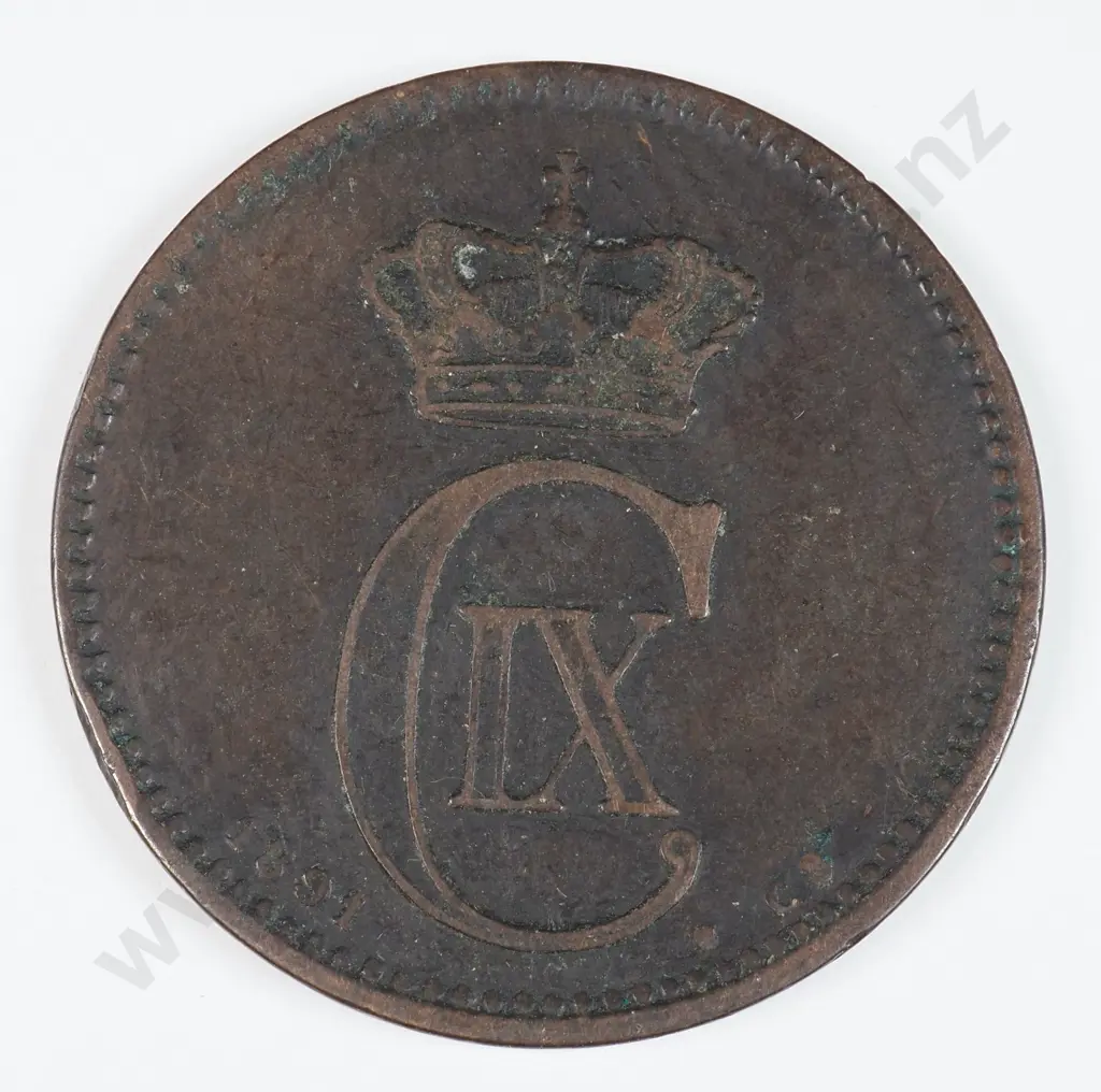 Denmark 1891 Five Ore, Very Fine Image 1++