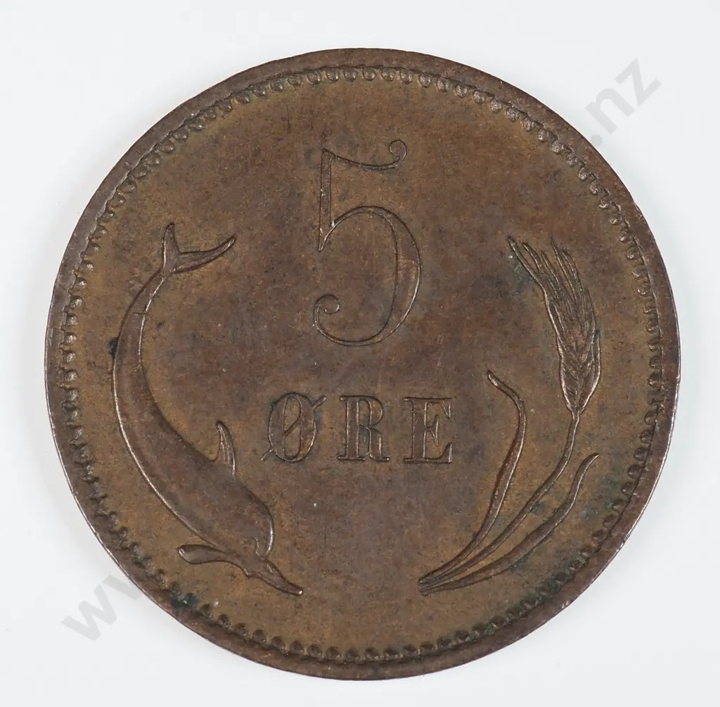 Denmark 1894 Five Ore, Extremely Fine Image 1++